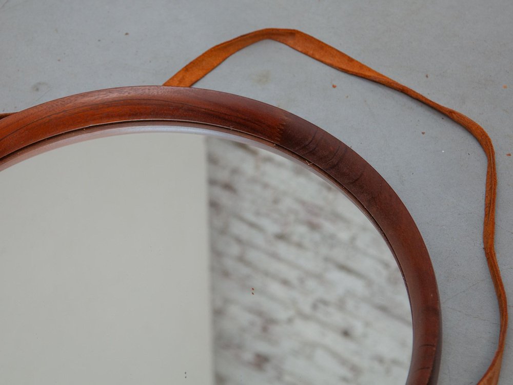 Round Teak Mirror by Östen Kristiansson for Luxus, 1950s