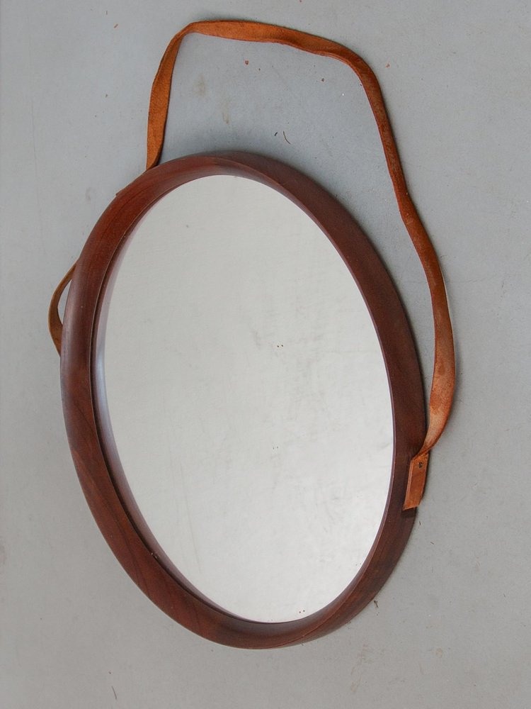 Round Teak Mirror by Östen Kristiansson for Luxus, 1950s