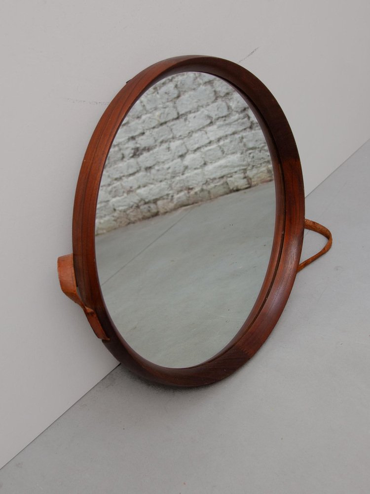 Round Teak Mirror by Östen Kristiansson for Luxus, 1950s