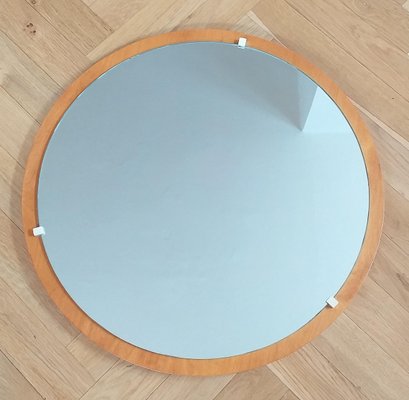 Round Teak Veneer Wall Mirror, Denmark, 1960s-TZ-820574