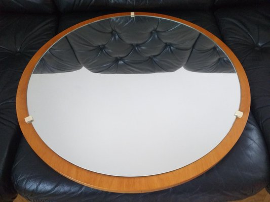 Round Teak Veneer Wall Mirror, Denmark, 1960s-TZ-820574