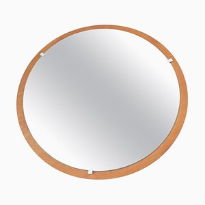 Round Teak Veneer Wall Mirror, Denmark, 1960s-TZ-820574