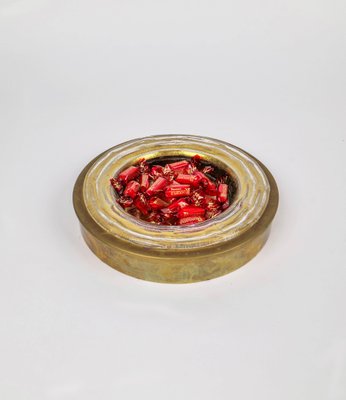 Round Vide-Poches in Brass and Murano Glass, Italy, 1970s-LYQ-1190662