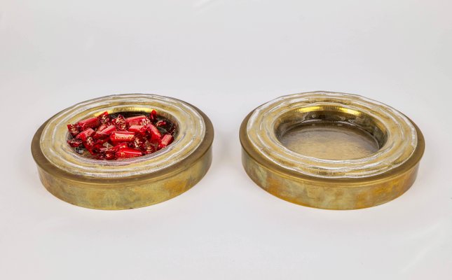 Round Vide-Poches in Brass and Murano Glass, Italy, 1970s-LYQ-1190662