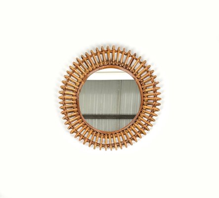 Round Wall Mirror Bamboo and Rattan in the style of Franco Albini, Italy, 1960s-LYQ-1433322