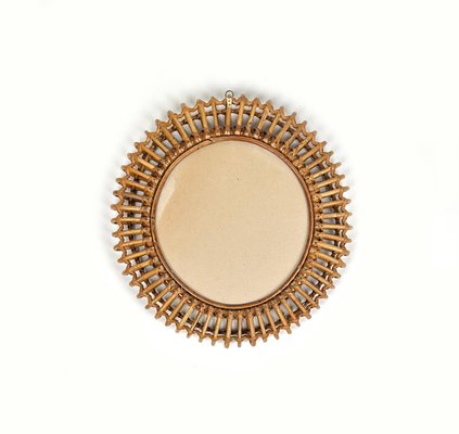 Round Wall Mirror Bamboo and Rattan in the style of Franco Albini, Italy, 1960s-LYQ-1433322