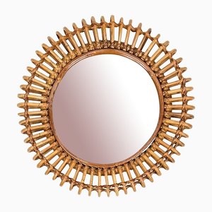 Round Wall Mirror Bamboo and Rattan in the style of Franco Albini, Italy, 1960s-LYQ-1433322