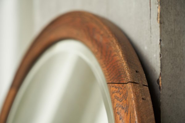 Round Wall Mirror in Oak, 1920s-FEW-2024235