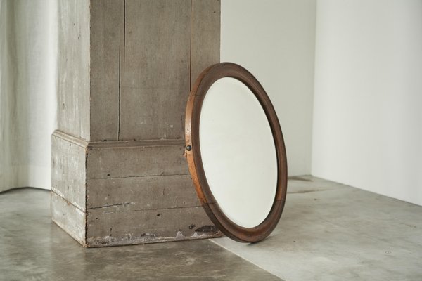 Round Wall Mirror in Oak, 1920s-FEW-2024235