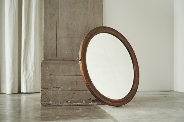 Round Wall Mirror in Oak, 1920s-FEW-2024235