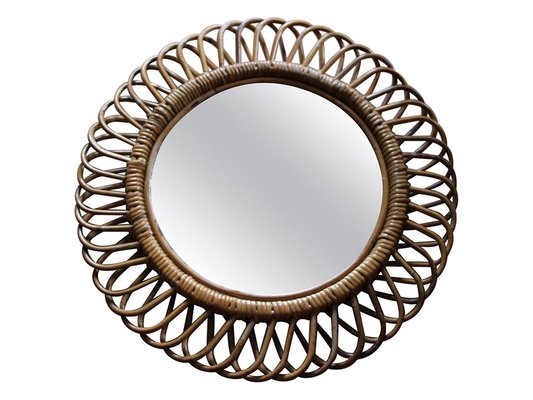 Round Wall Mirror in Rattan and Bamboo By Franco Albini, 1960-YF-1452790