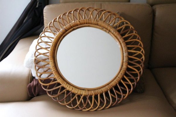 Round Wall Mirror in Rattan and Bamboo By Franco Albini, 1960-YF-1452790