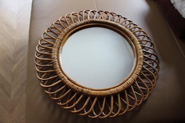 Round Wall Mirror in Rattan and Bamboo By Franco Albini, 1960-YF-1452790