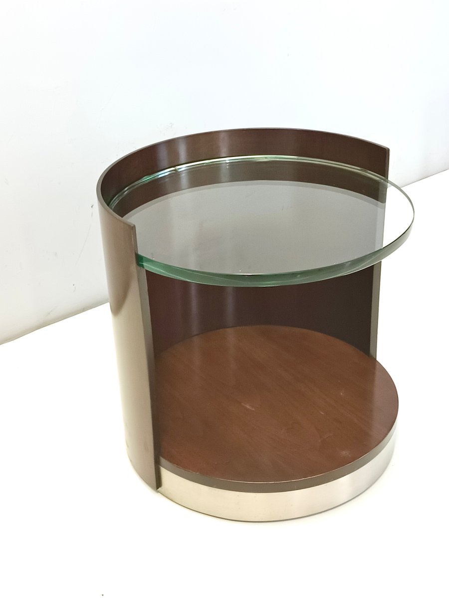 Round Walnut Coffee Table with Glass Shelf by Gianni Moscatelli for Formanova, 1970s