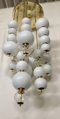 Round White and Transparent Murano Art Glass Chandelier, 1980-UH-1065463