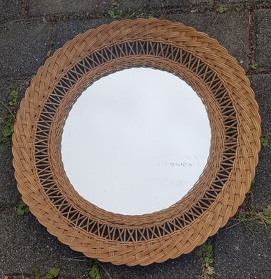 Round Wicker Mirror, 1960s-QDP-1357499