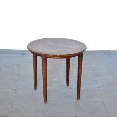 Round Wooden Coffee Table on Four Legs with Machined Inlay, 1960s-JQO-901286