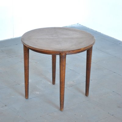 Round Wooden Coffee Table on Four Legs with Machined Inlay, 1960s-JQO-901286