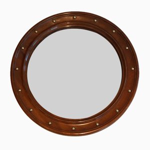 Round Wooden Mirror with Brass Details, 1950s-BA-1365330