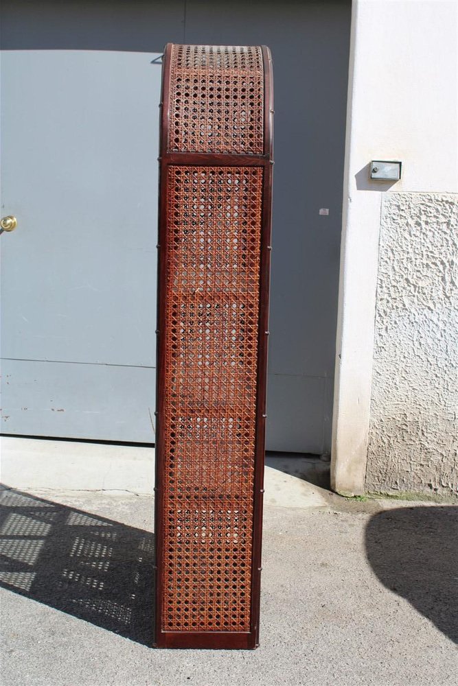 Rounded Bookcase Shelf in Wood and Straw, Italy, 1960s