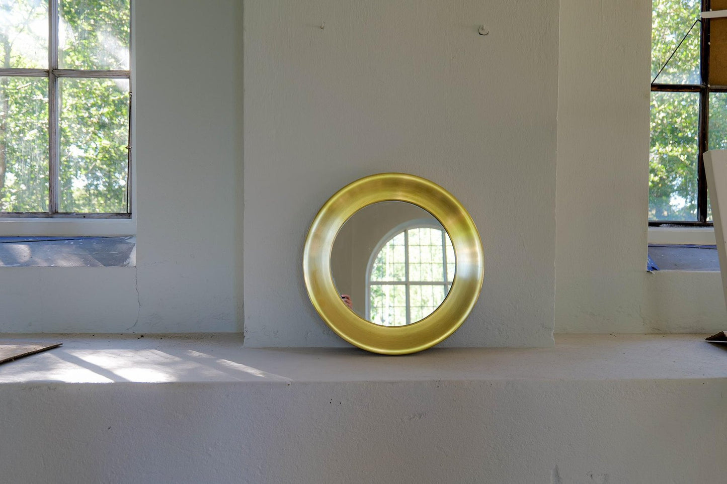 Rounded Brass Mirror attributed to Glasmäster, Sweden, 1960s