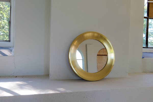 Rounded Brass Mirror attributed to Glasmäster, Sweden, 1960s-UYK-1367545