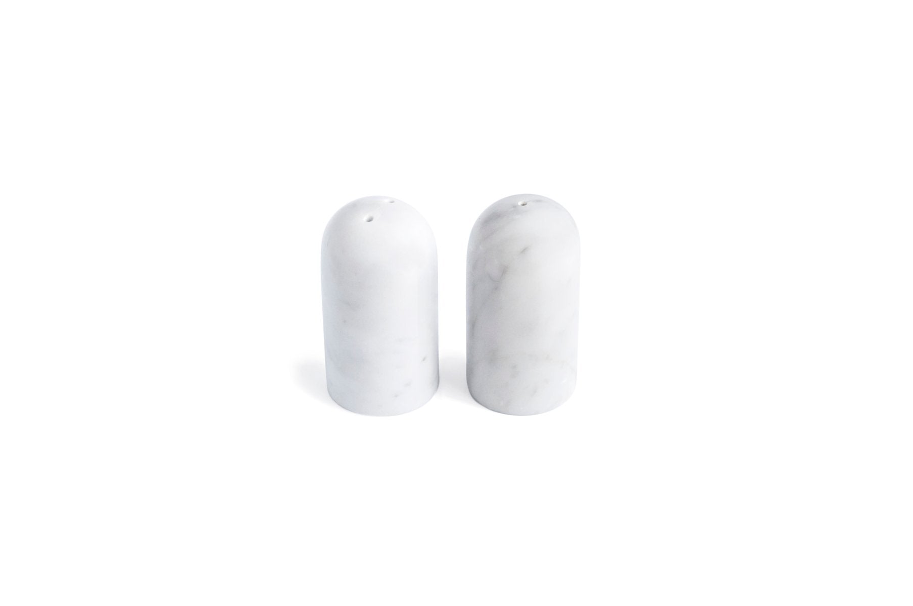 Rounded Salt and Pepper Set In White Carrara Marble from FiammettaV Home Collection, Set of 2