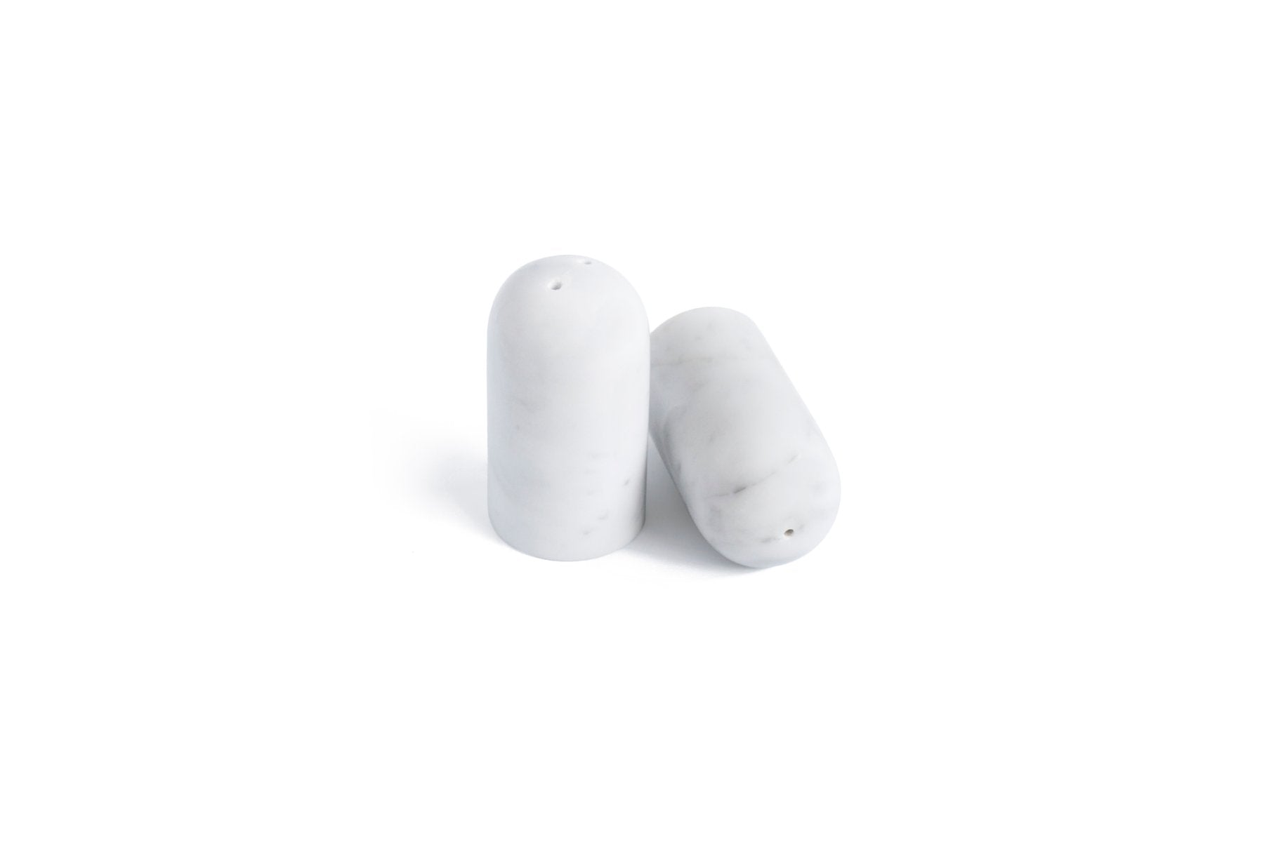 Rounded Salt and Pepper Set In White Carrara Marble from FiammettaV Home Collection, Set of 2