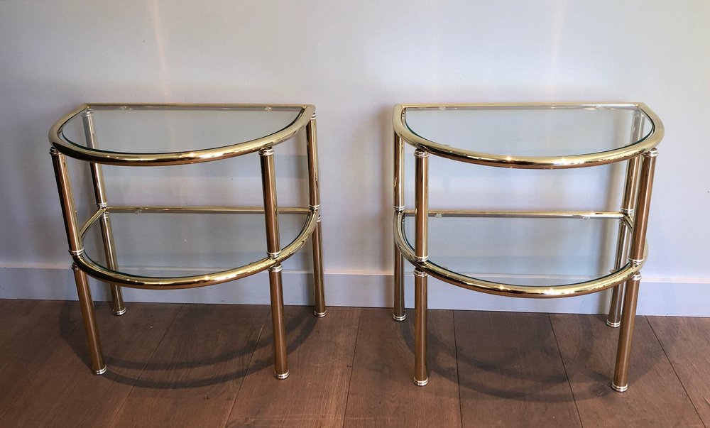 Rounded Side Tables in Brass and Silver Metal, 1970s, Set of 2