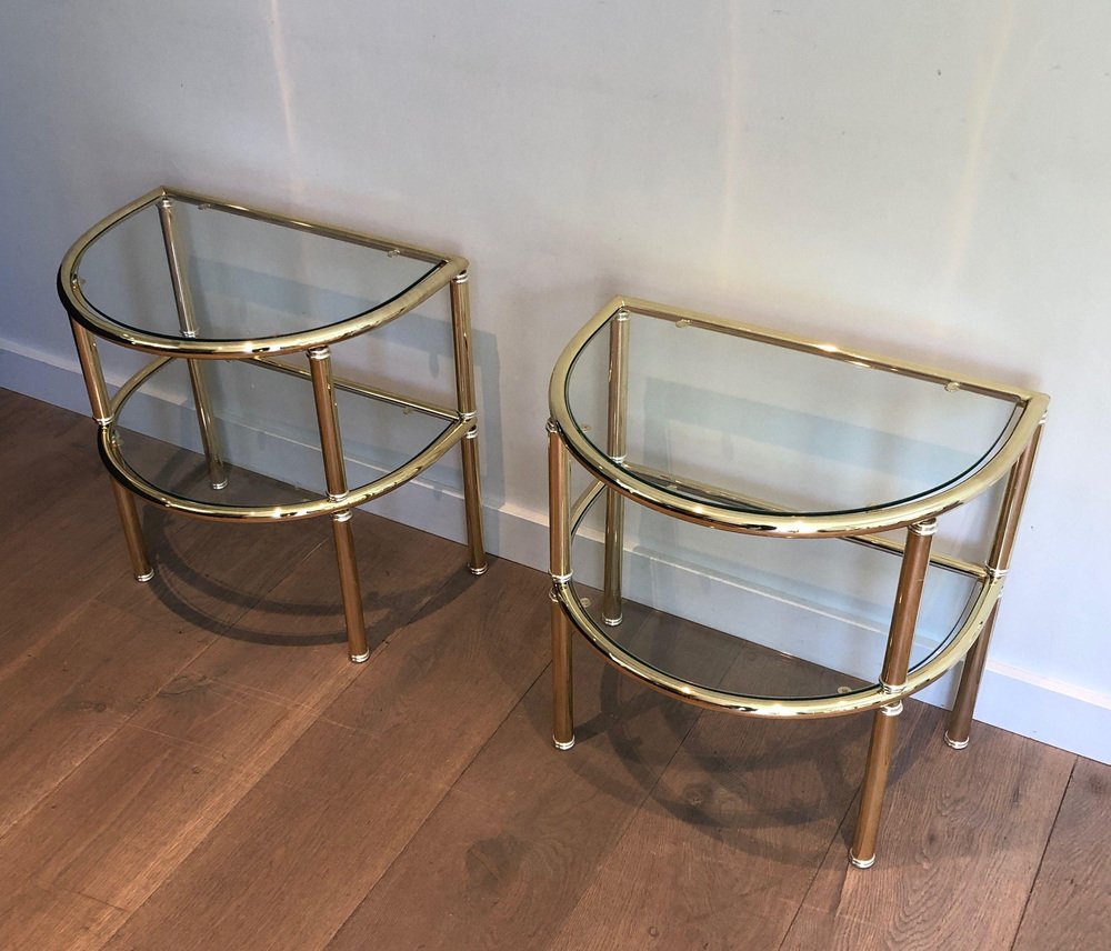 Rounded Side Tables in Brass and Silver Metal, 1970s, Set of 2