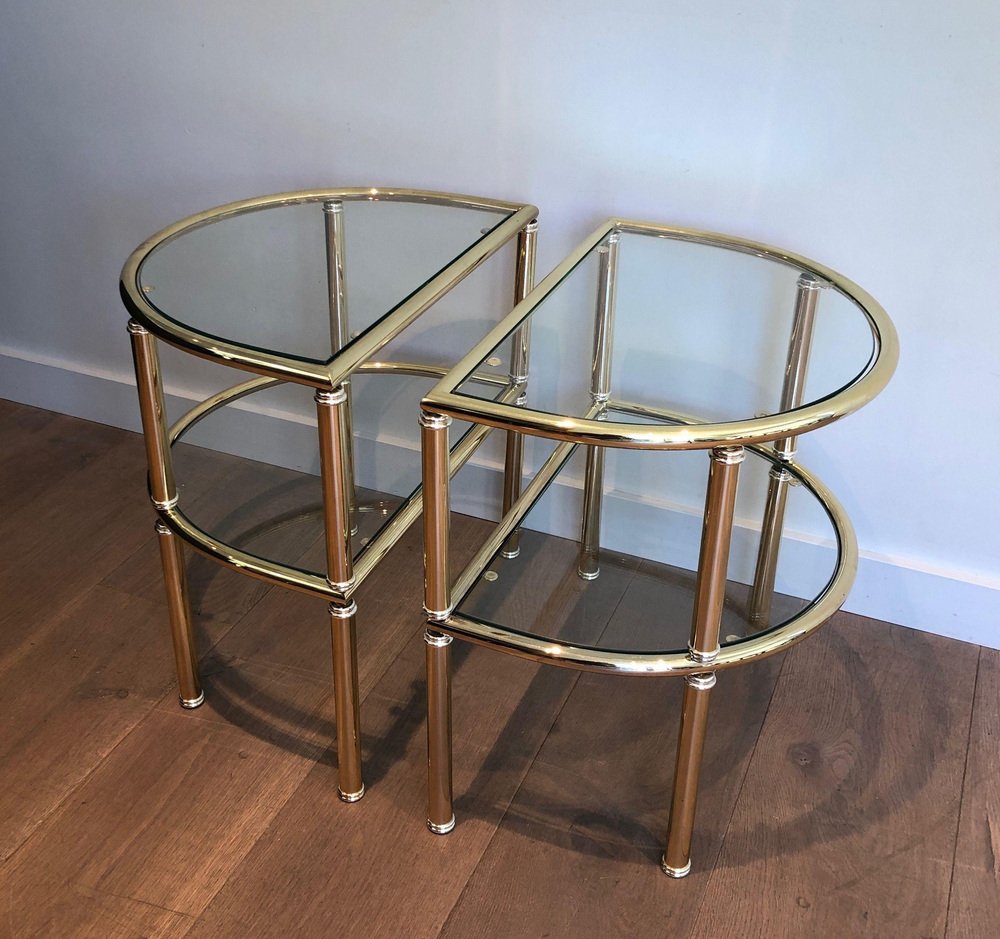 Rounded Side Tables in Brass and Silver Metal, 1970s, Set of 2