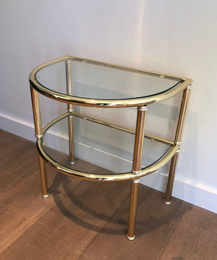 Rounded Side Tables in Brass and Silver Metal, 1970s, Set of 2