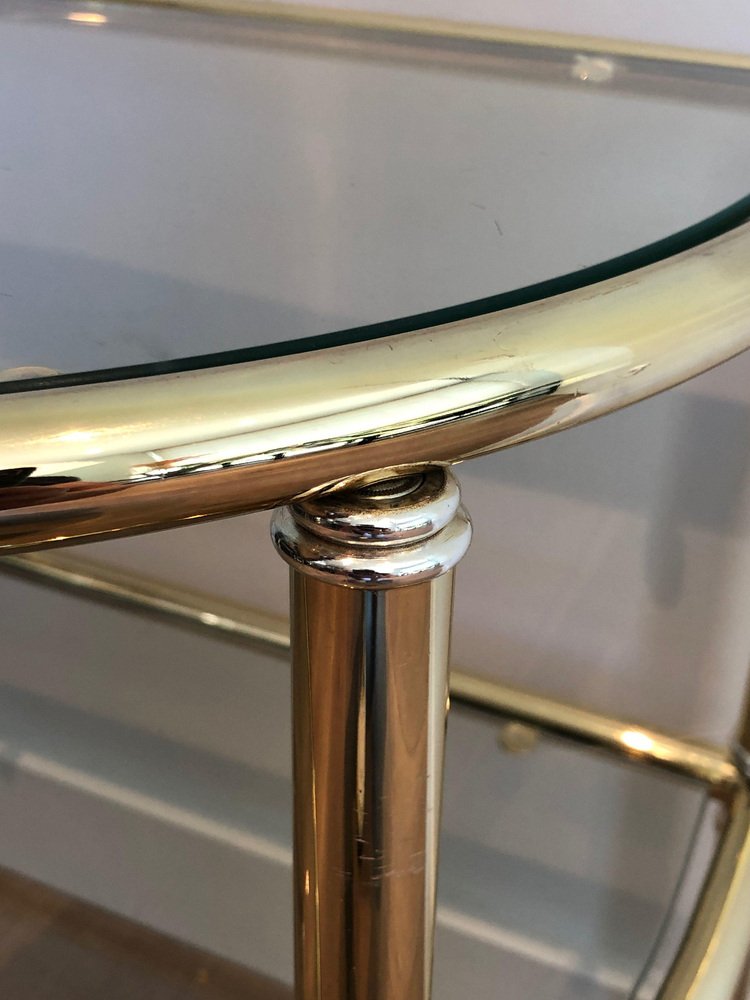 Rounded Side Tables in Brass and Silver Metal, 1970s, Set of 2