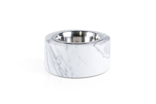 Rounded White Marble Cats and Dogs Bowl With Removable Steel from Fiammettav Home Collection