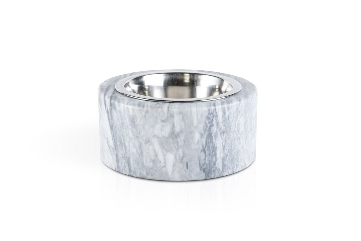 Rounded White Marble Cats and Dogs Bowl With Removable Steel from Fiammettav Home Collection