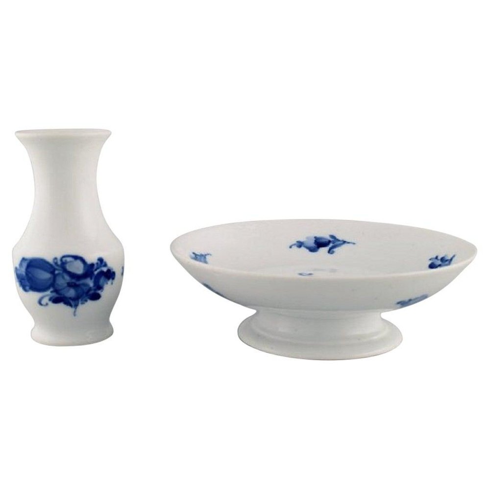 Royal Copenhagen Blue Flower Braided Vase and Compote, Set of 2