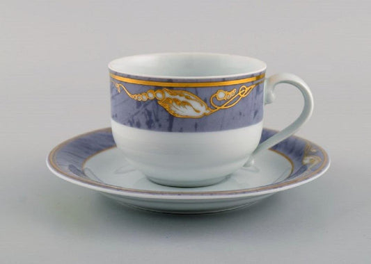 Royal Copenhagen Gray Magnolia Coffee Cups with Saucers in Porcelain, Set of 14