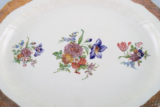 Royal Copenhagen Serving Dish in Porcelain with Floral Motifs and Gold Border