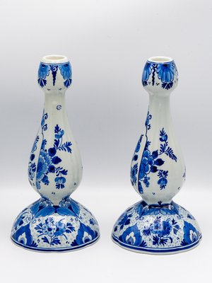 Royal Delft Blue Tulip-Shaped Candlesticks, 1992, Set of 2-TJZ-2022507