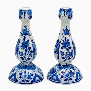 Royal Delft Blue Tulip-Shaped Candlesticks, 1992, Set of 2-TJZ-2022507