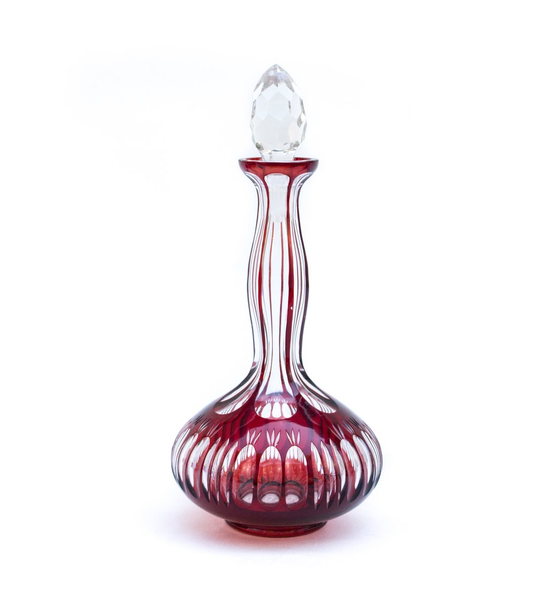 Ruby Carafe and Vase in Laminated Glass, Turn of the 20th Century, Set of 2