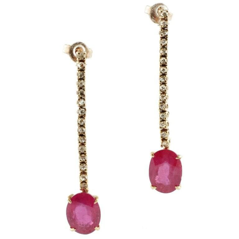 Ruby Diamond Gold Drop Earrings, Set of 2