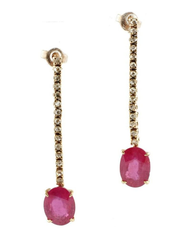 Ruby Diamond Gold Drop Earrings, Set of 2