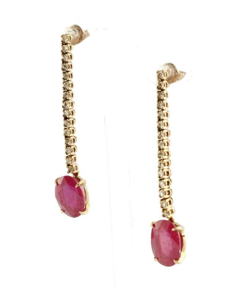 Ruby Diamond Gold Drop Earrings, Set of 2