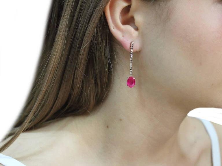 Ruby Diamond Gold Drop Earrings, Set of 2