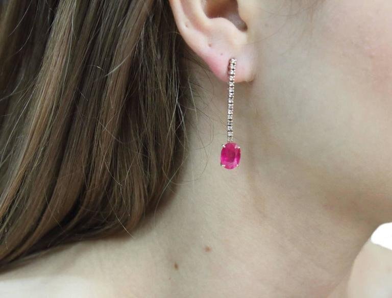 Ruby Diamond Gold Drop Earrings, Set of 2