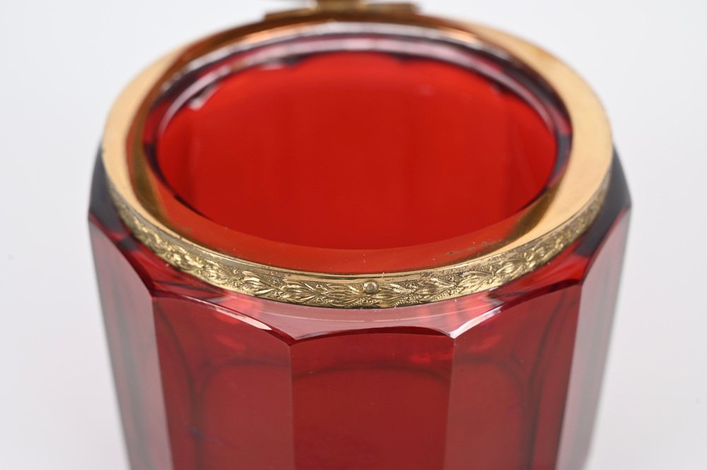 Ruby Red and Gilt Silver Faceted Murano Glass Jewelry Box, Italy, 1920s-JDR-1721370