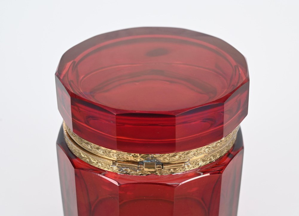 Ruby Red and Gilt Silver Faceted Murano Glass Jewelry Box, Italy, 1920s-JDR-1721370