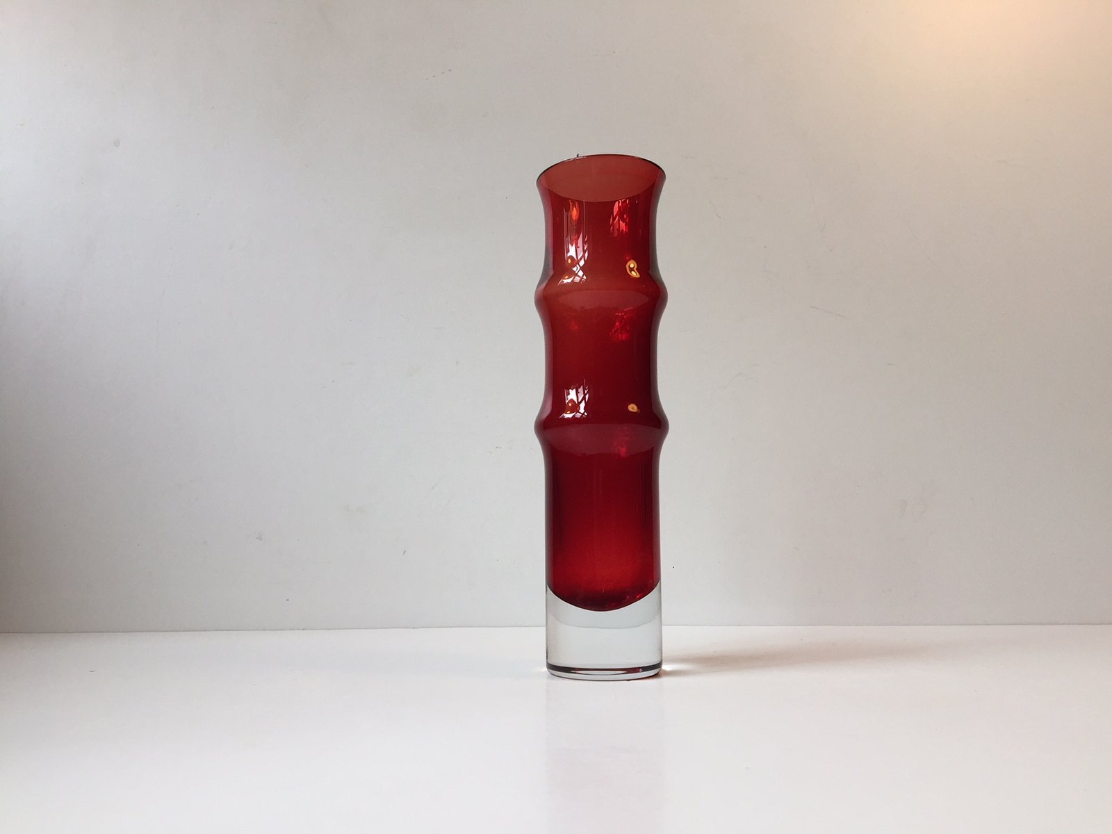 Ruby Red Bamboo Glass Vase by Bo Bergström for Aseda, 1960s