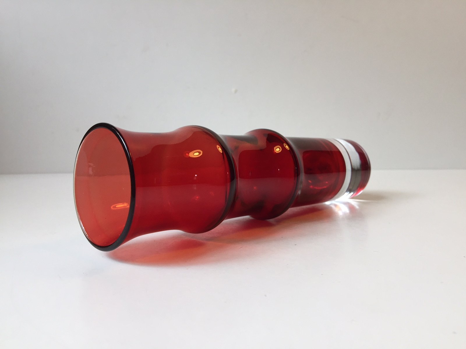 Ruby Red Bamboo Glass Vase by Bo Bergström for Aseda, 1960s